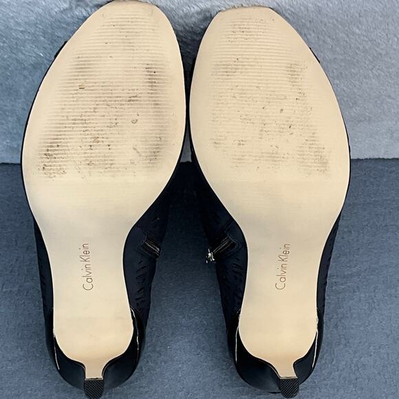 Calvin Klein Kailani Nubuck Patent Leather Black Side Zip Peep Toe Heel Women 10 - Picture 10 of 12